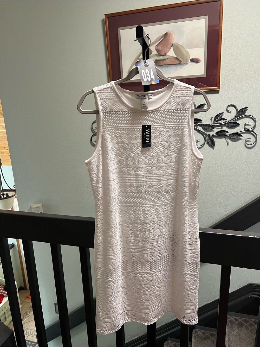 NWT White House Black Market White Crochet Knit Sleeveless Shift Dress Size Med